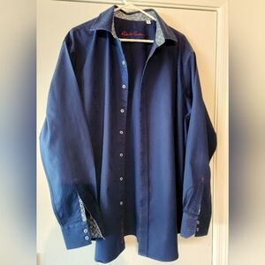 Robert Graham Blue Cotton Button Down Men's 1XL EUC $38